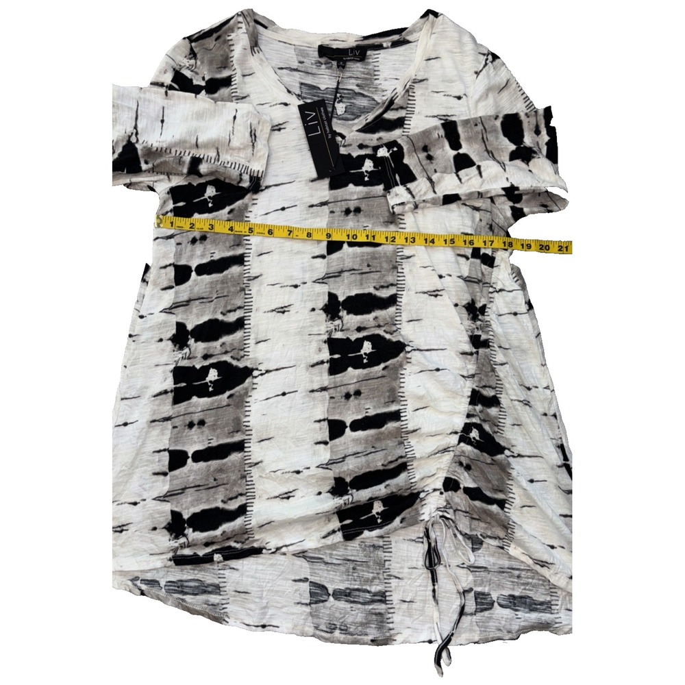 NEW‎ LIV by Habitat Shibori Tie-Dye Crinkle Ruched Tunic Size S White/Black - Picture 6 of 10